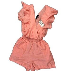 INC International Concept M Womens Top Ruffle Sleeve Romper Elastic Waist Peach